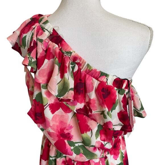 Andree by Unit Dress One Shoulder Size Large Pink Floral Romantic Wedding Event - Picture 4 of 10